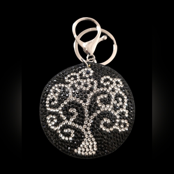 charmed by slg Accessories - Elegant Black and Silver Tree Bag Charm Keychain